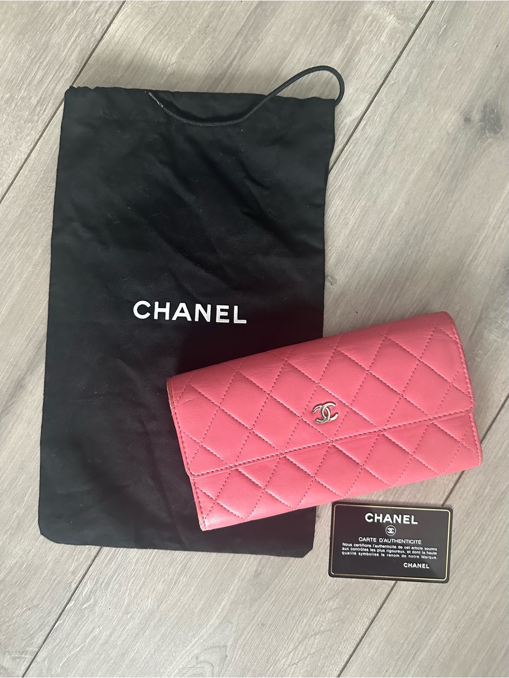 Authentic CHANEL Pink Quilted Wallet w/ Chain